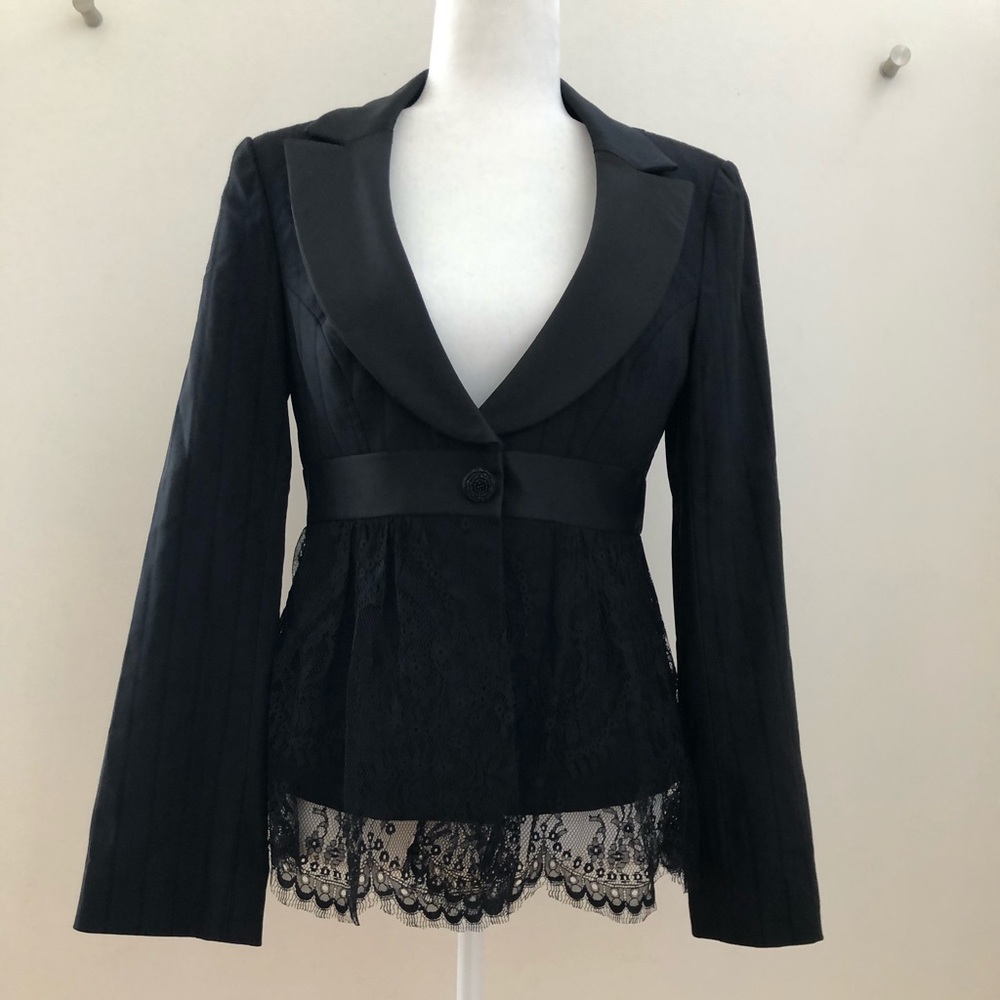 🆕 NANETTE LEPORE Black Lace Tuxedo Jacket Sz 6